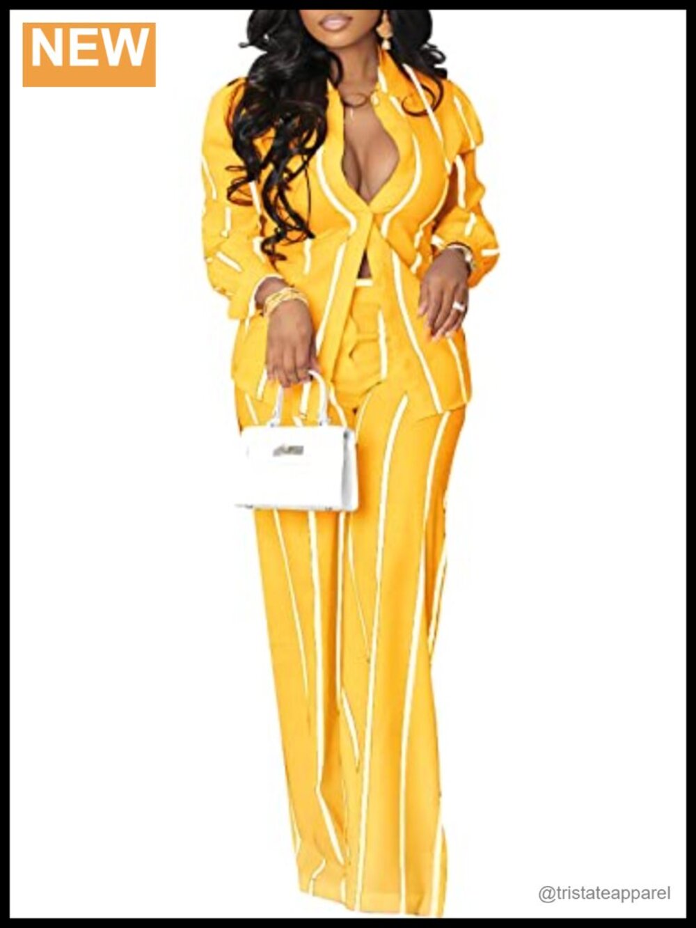 Two Piece Outfit Striped Button Down Shirt Wide Leg Pants Set